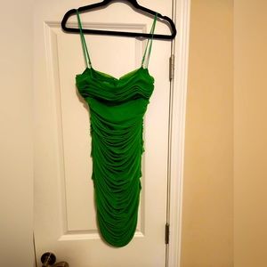 HOCB ELLA GREEN GATHERED MESH MINI DRESS in US size M.